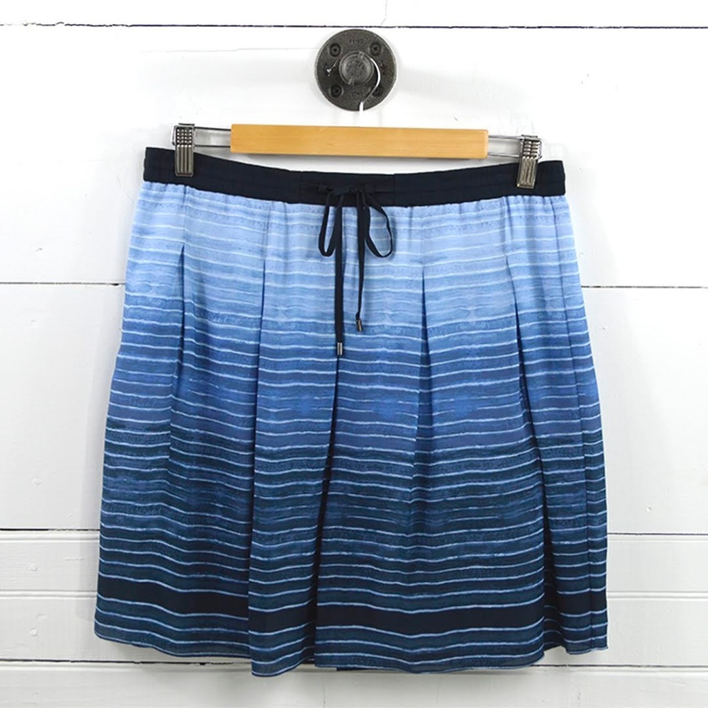 Vince Blue Ombre Stripe Silk Drawstring Mini Skirt #138-121